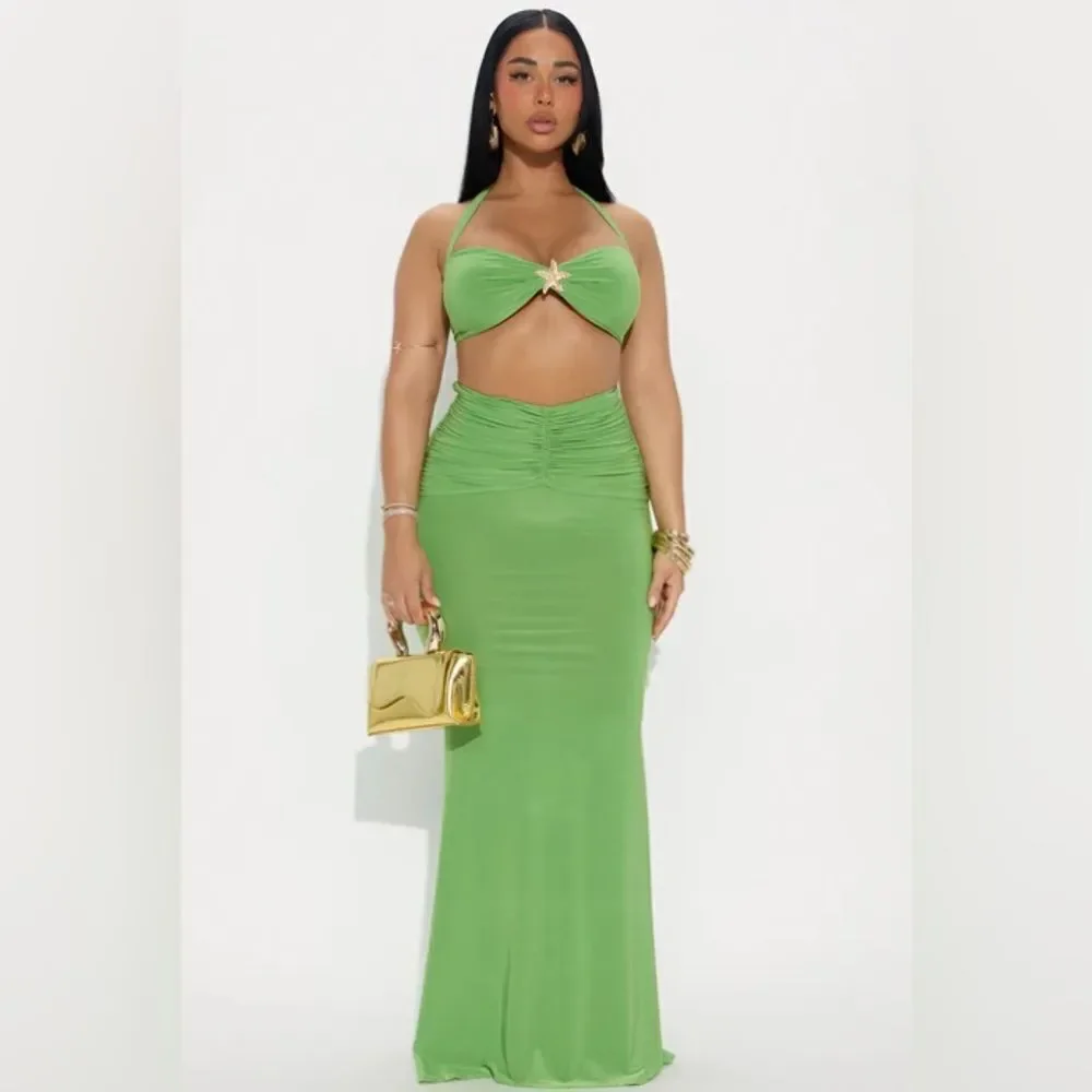 Dubai Sunrise Maxi Skirt Set - Green